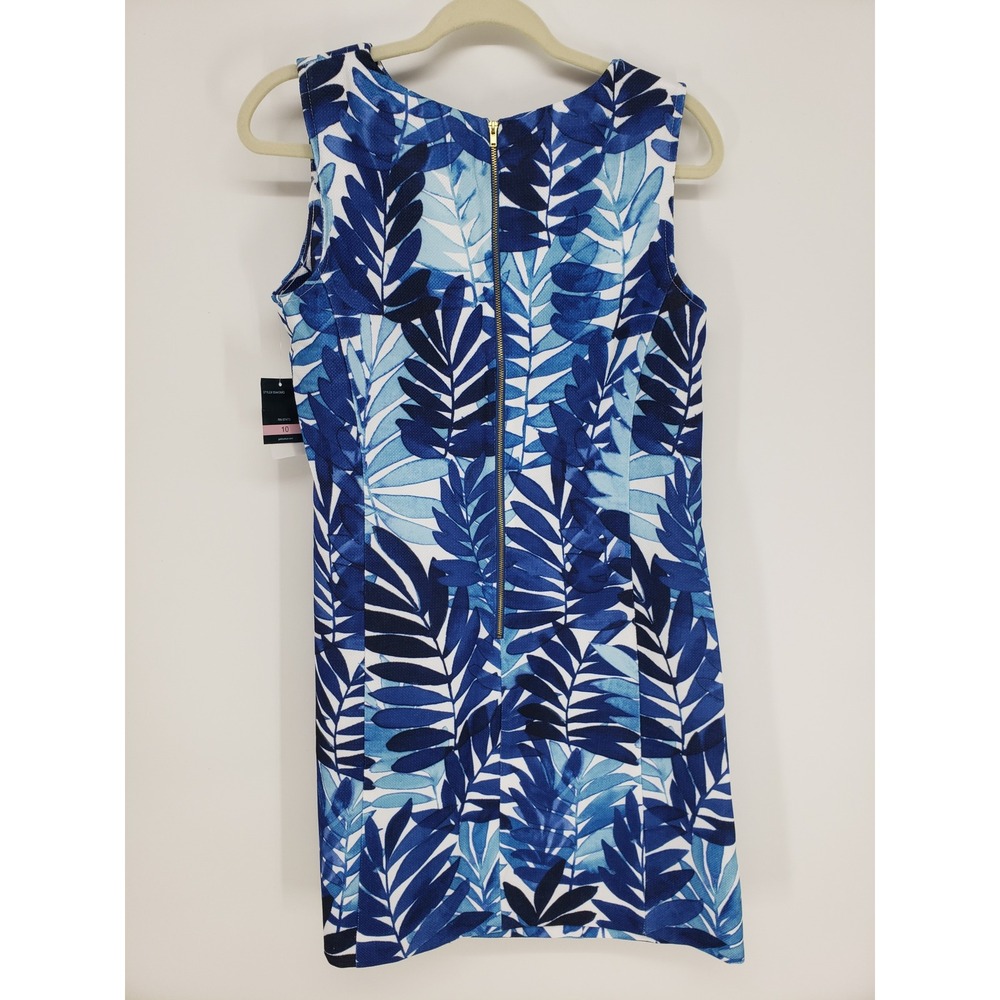 Gabby Skye Tropical Leaf Shift Dress Womens 10 Blue Sleeveless Cutout Sundress - Picture 3 of 10